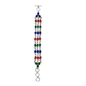 Triple Strand Multi-Color Stone Silver Tone Bracelet